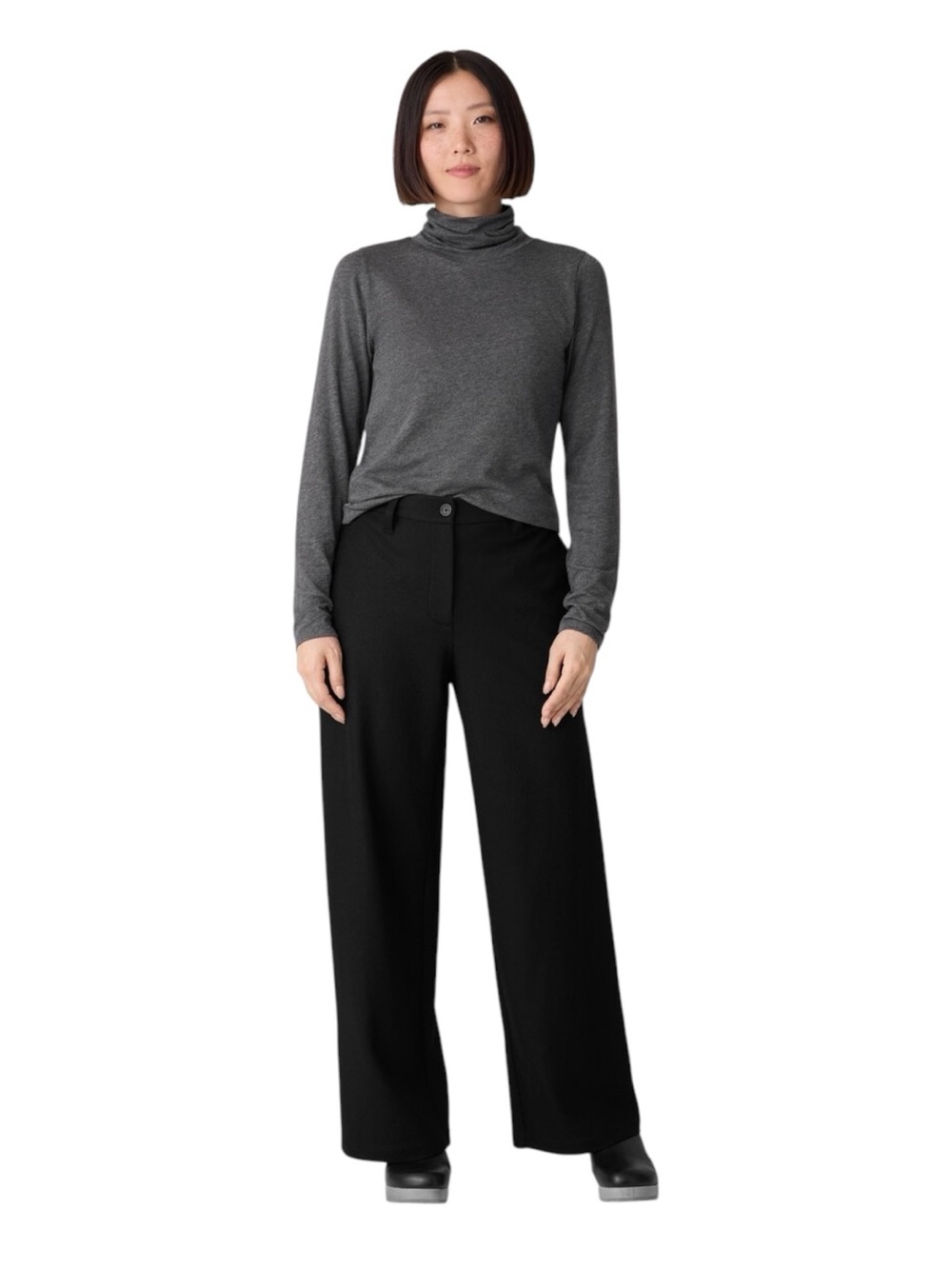 Eileen Fisher Felted Wool Jersey Wide-Leg Trousers Women’s Large Black